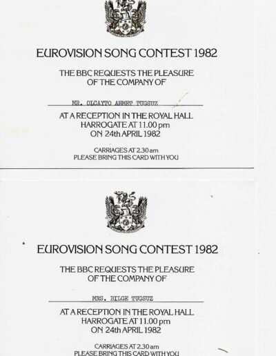 1982 Eurovision Yarışma Gecesi Resepsiyon Davetiyesi